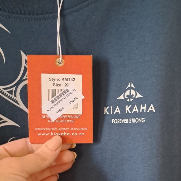 Kia Kaha Men's N Garu T Shirt Tattoo Design Crew Neck Sz XL Teal NWT - Picture 5 of 9